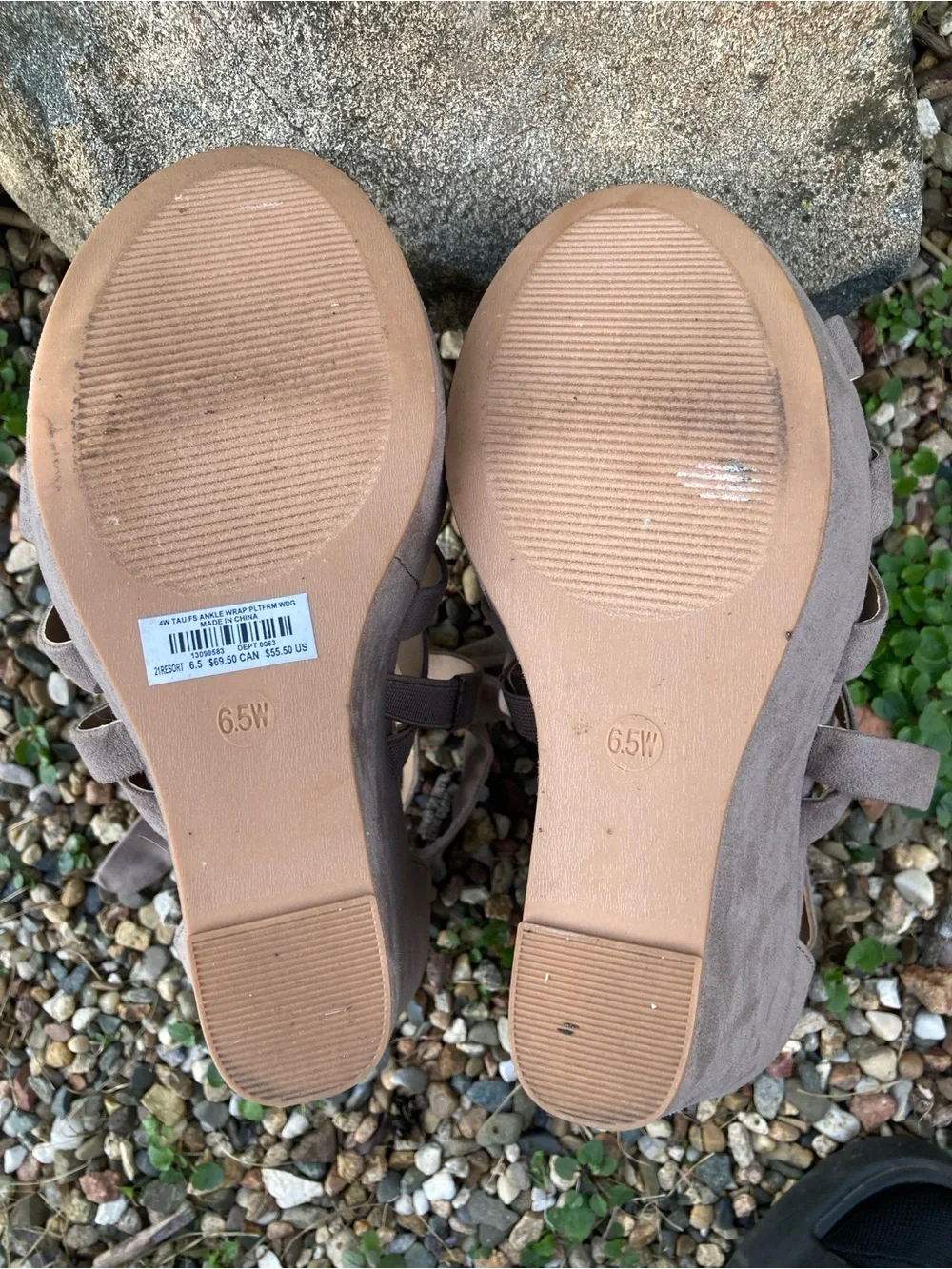 Torrid Size 6.5W natural taupe strappy ankle wrap platform wedge sandals